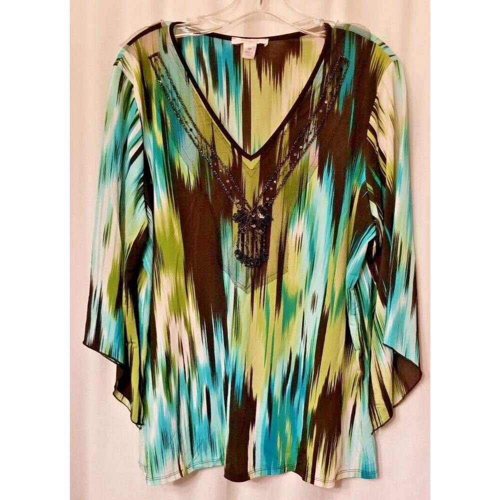 Women's Tunic Top Beaded Vertical Geometric Dress Barn Net Accent Size 2X